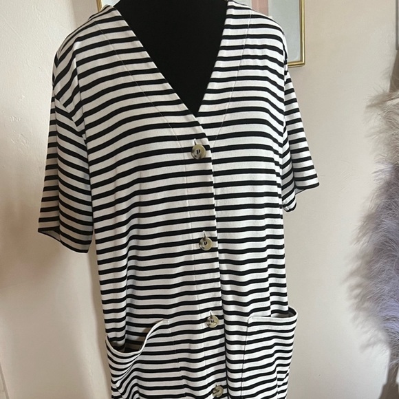 Lou and Grey Striped Black and White Button Up Dress - Picture 2 of 4